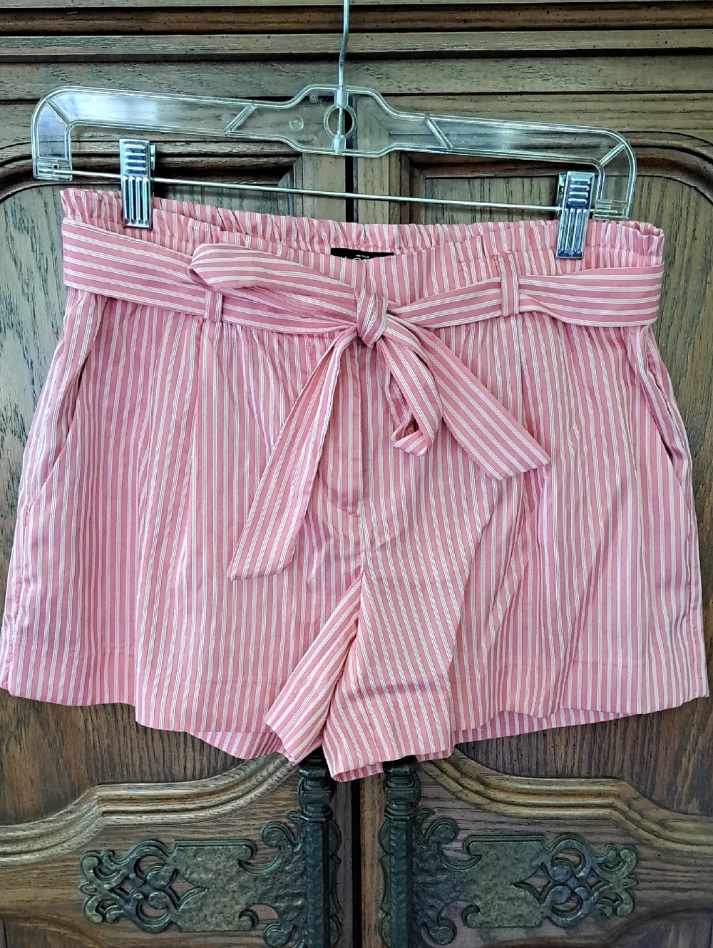 LOFT Pink and White Striped High Waist Tie-Front Shorts